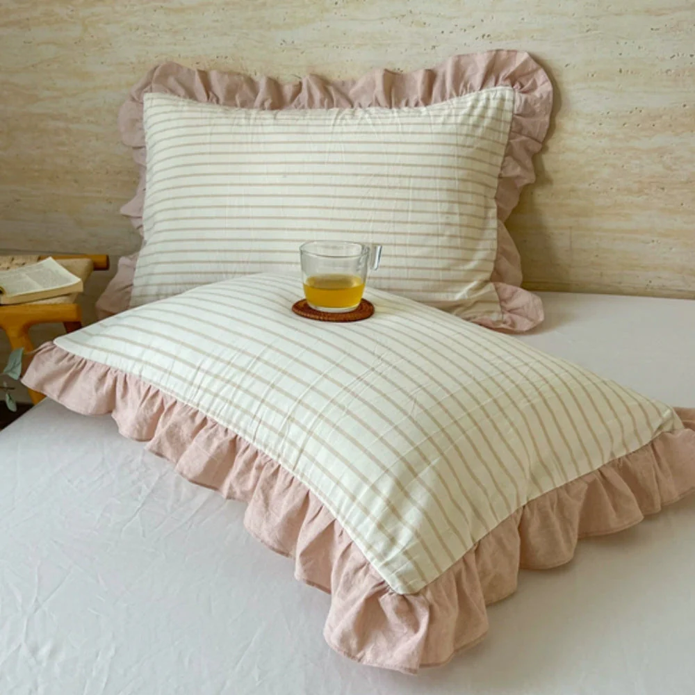Striped Ruffled Lace Pillowcases in Multiple Colors - Image 23