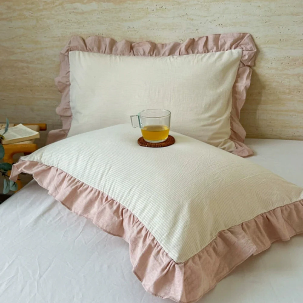 Striped Ruffled Lace Pillowcases in Multiple Colors - Image 24
