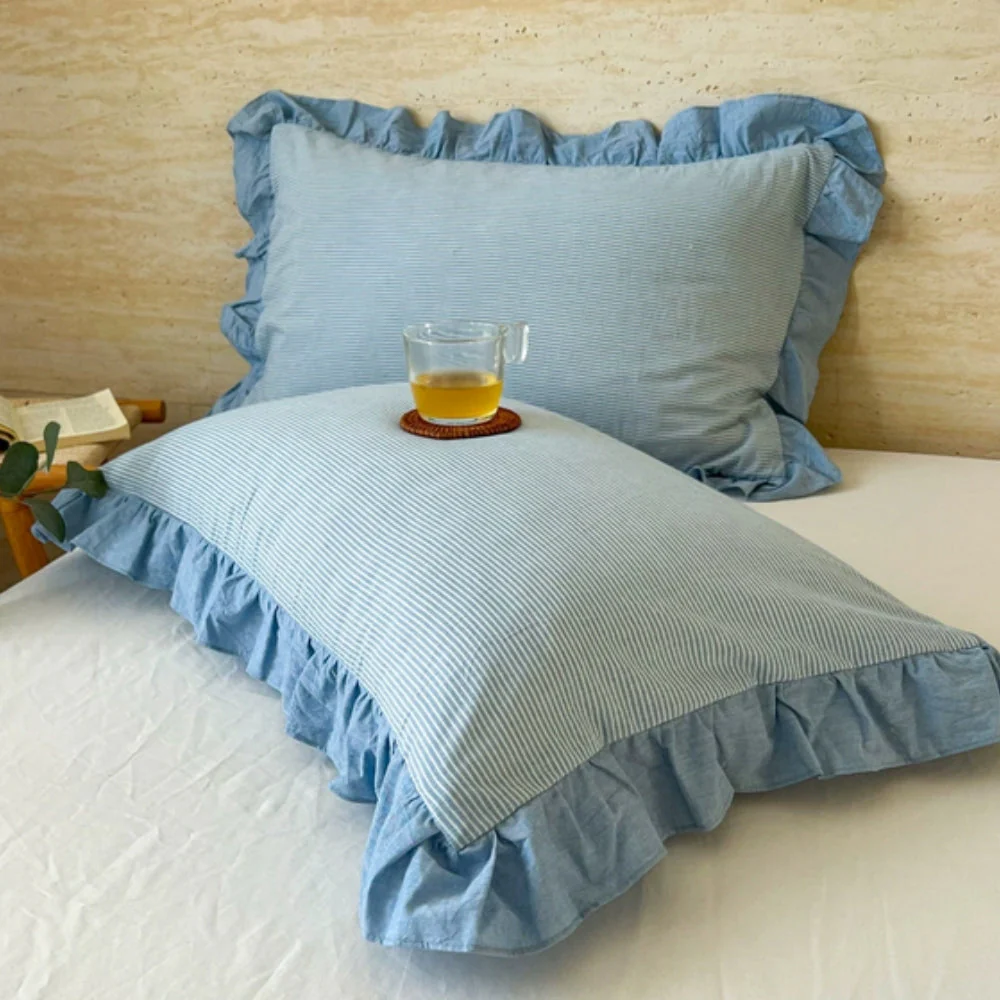Striped Ruffled Lace Pillowcases in Multiple Colors - Image 25