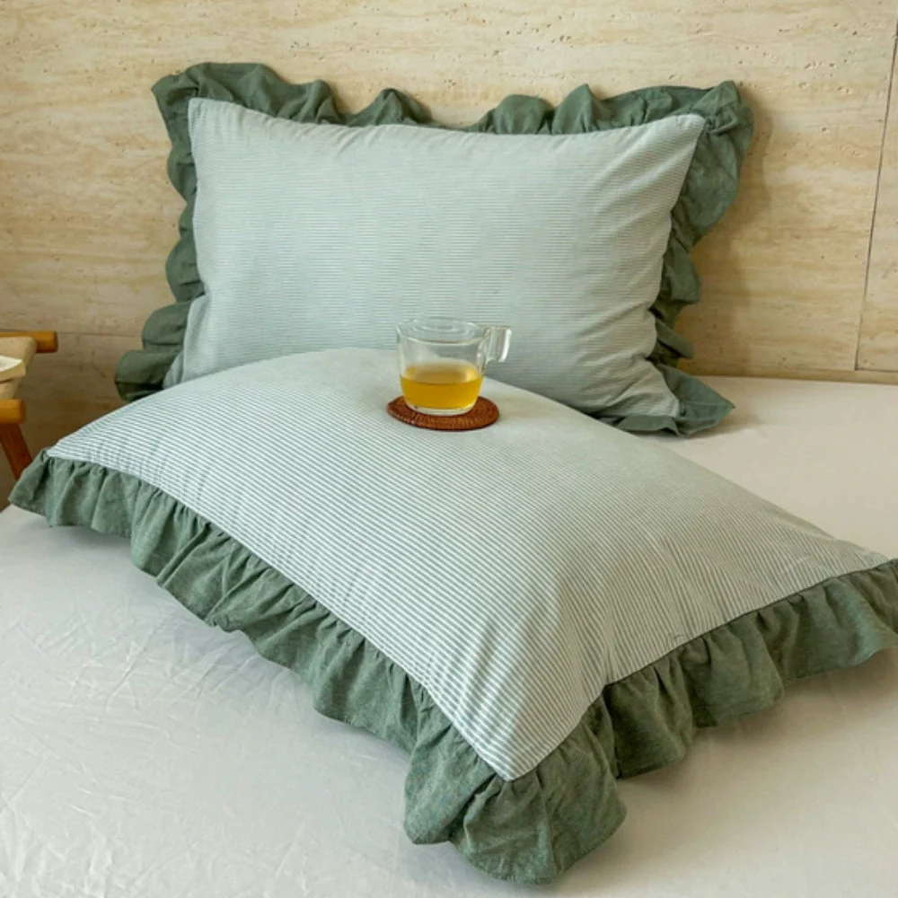 Striped Ruffled Lace Pillowcases in Multiple Colors - Image 26