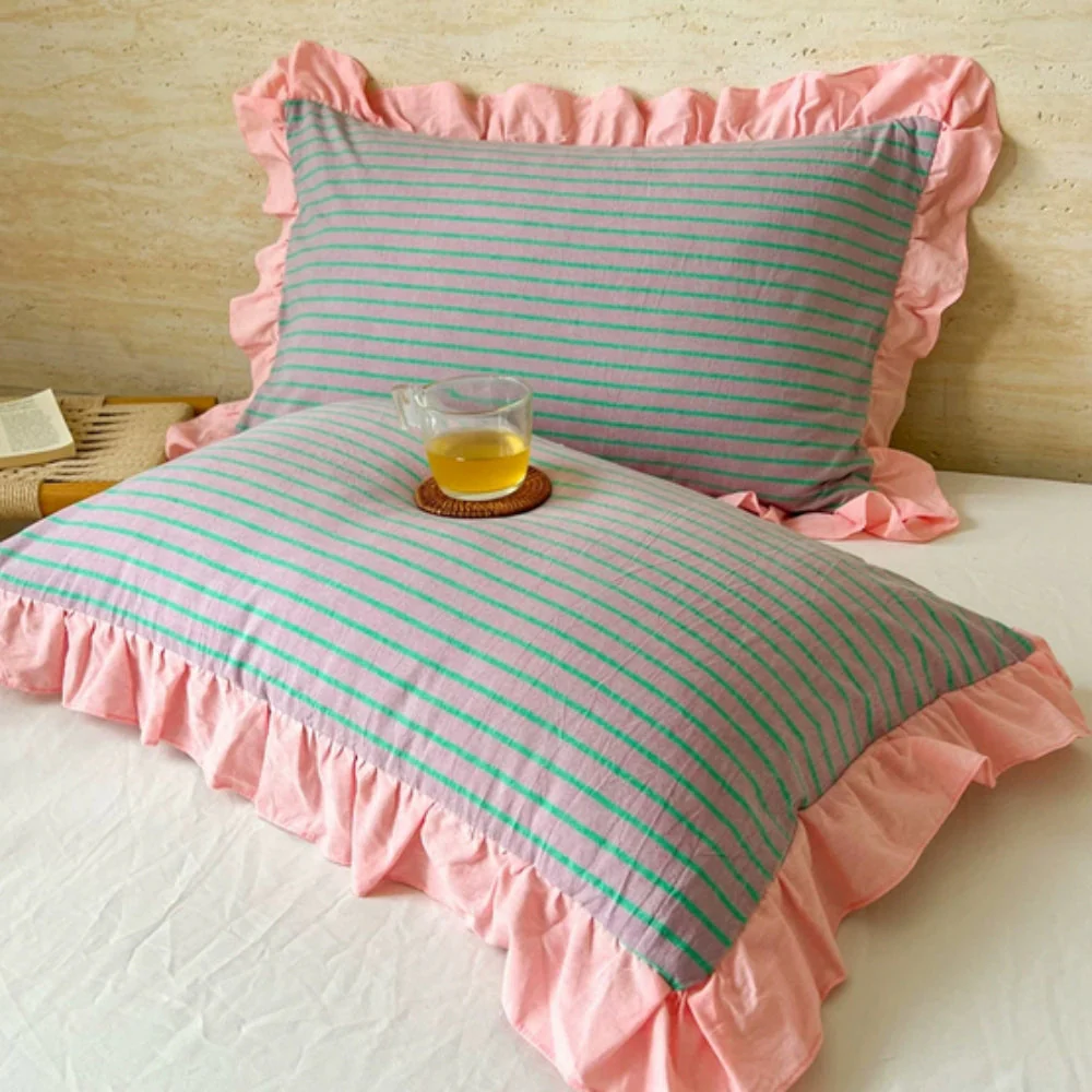 Striped Ruffled Lace Pillowcases in Multiple Colors - Image 3