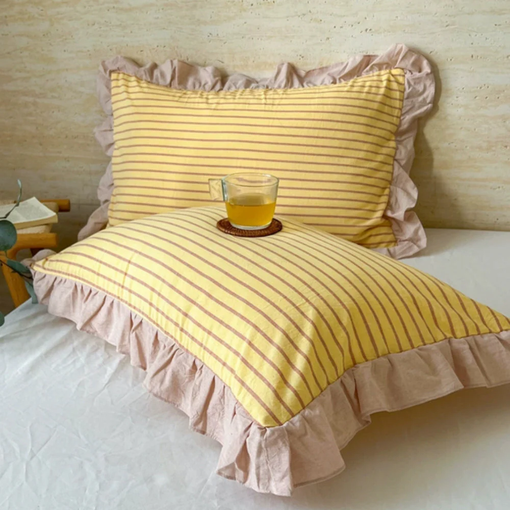Striped Ruffled Lace Pillowcases in Multiple Colors - Image 4
