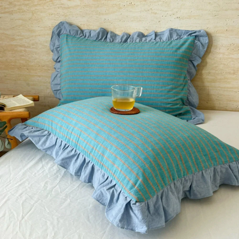 Striped Ruffled Lace Pillowcases in Multiple Colors - Image 5