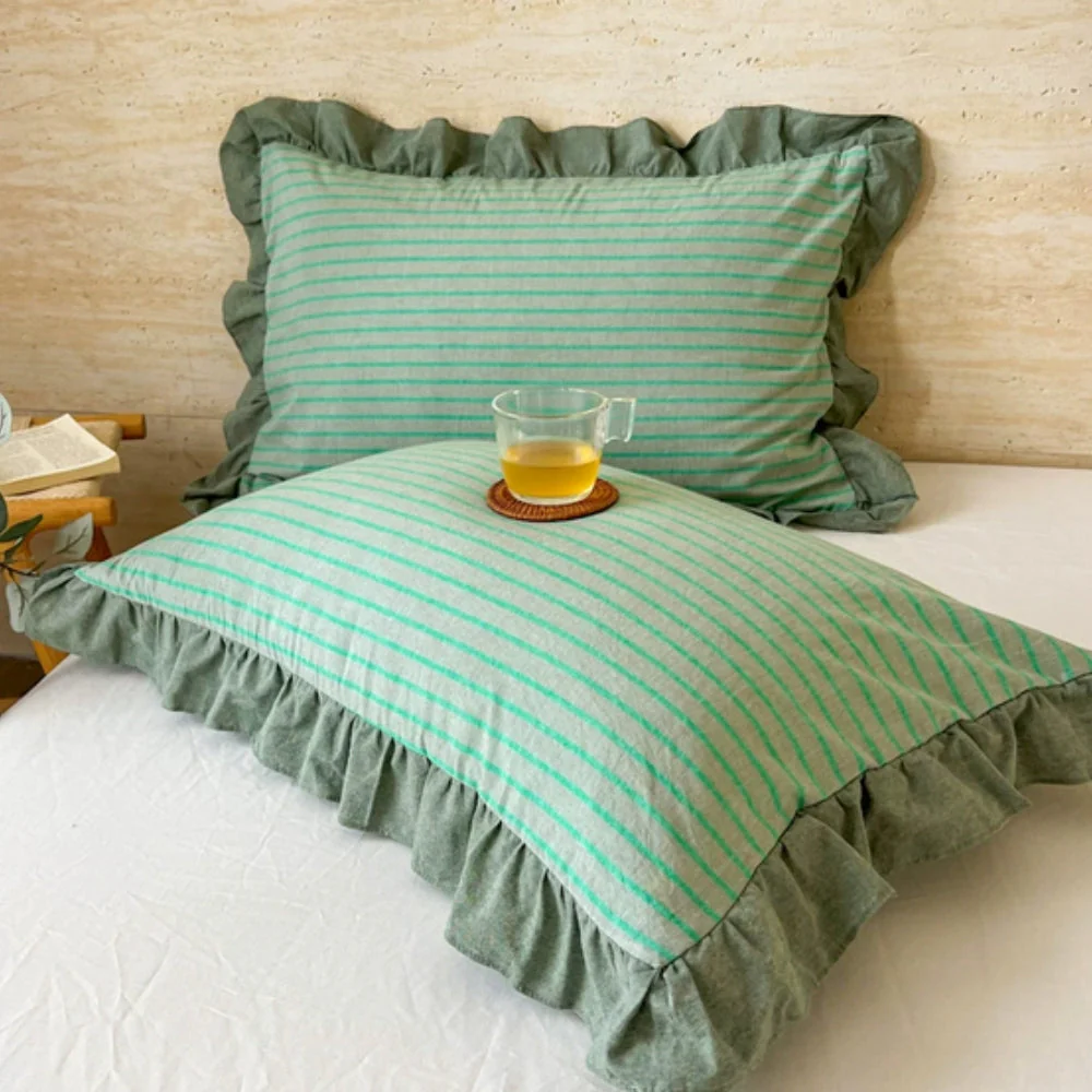 Striped Ruffled Lace Pillowcases in Multiple Colors - Image 6