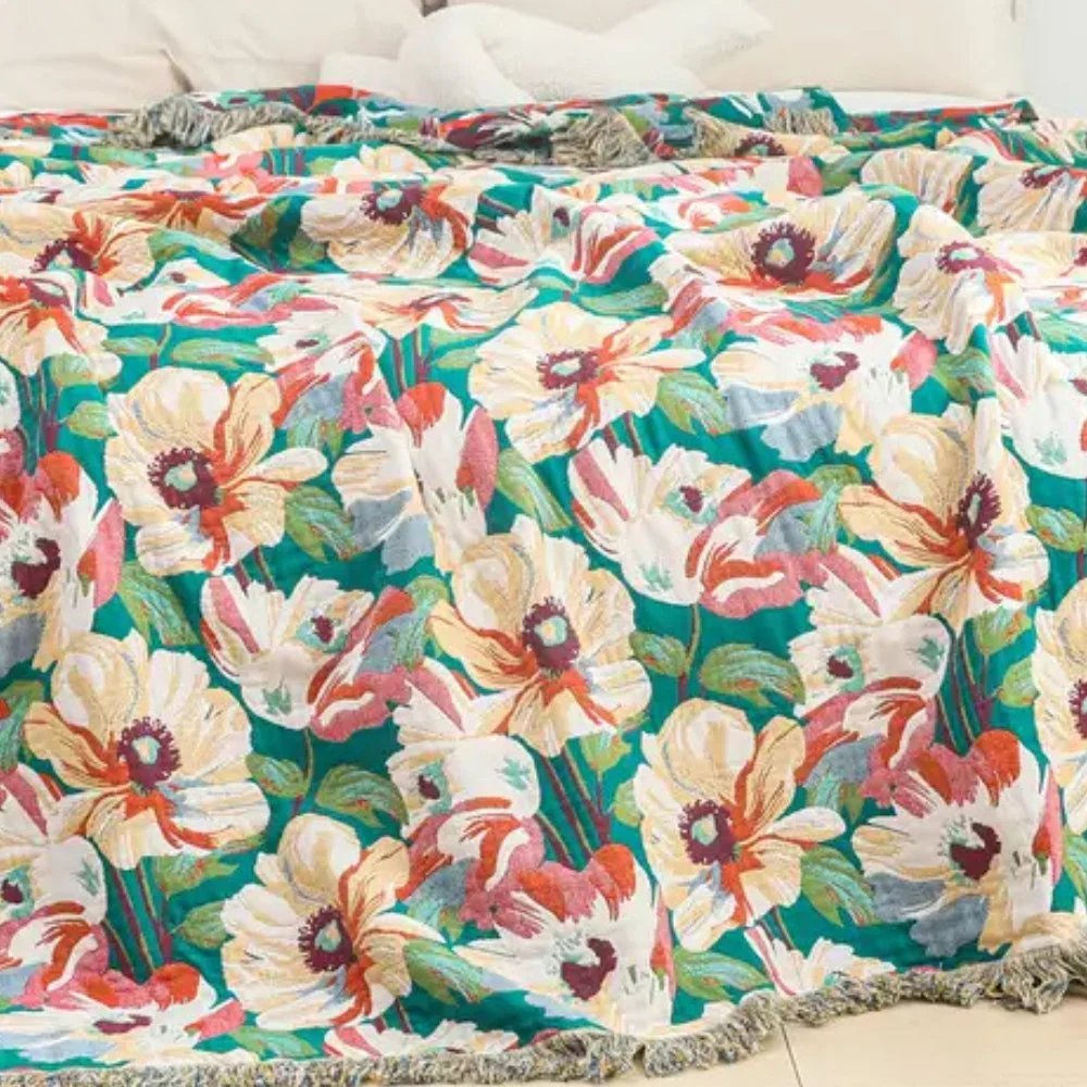 Sunlit Floral Tassel Cotton Blanket - Image 2