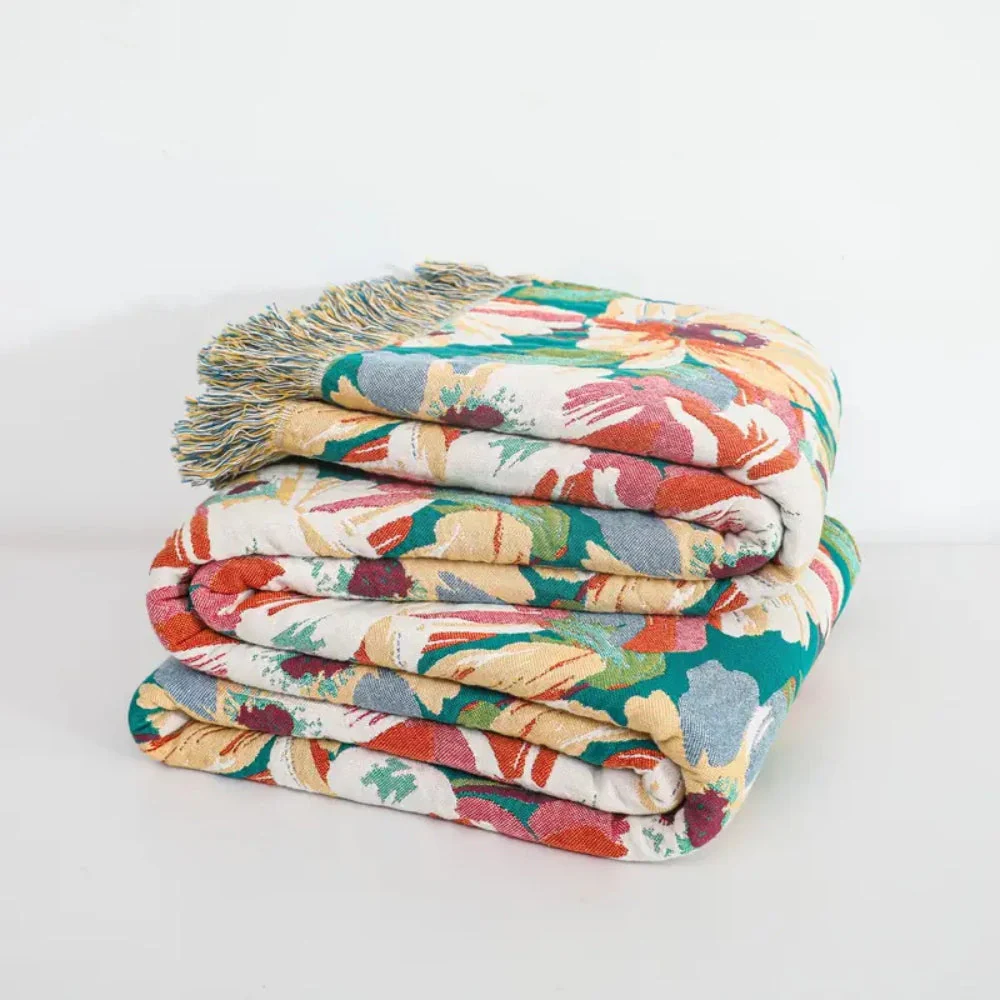 Sunlit Floral Tassel Cotton Blanket - Image 3
