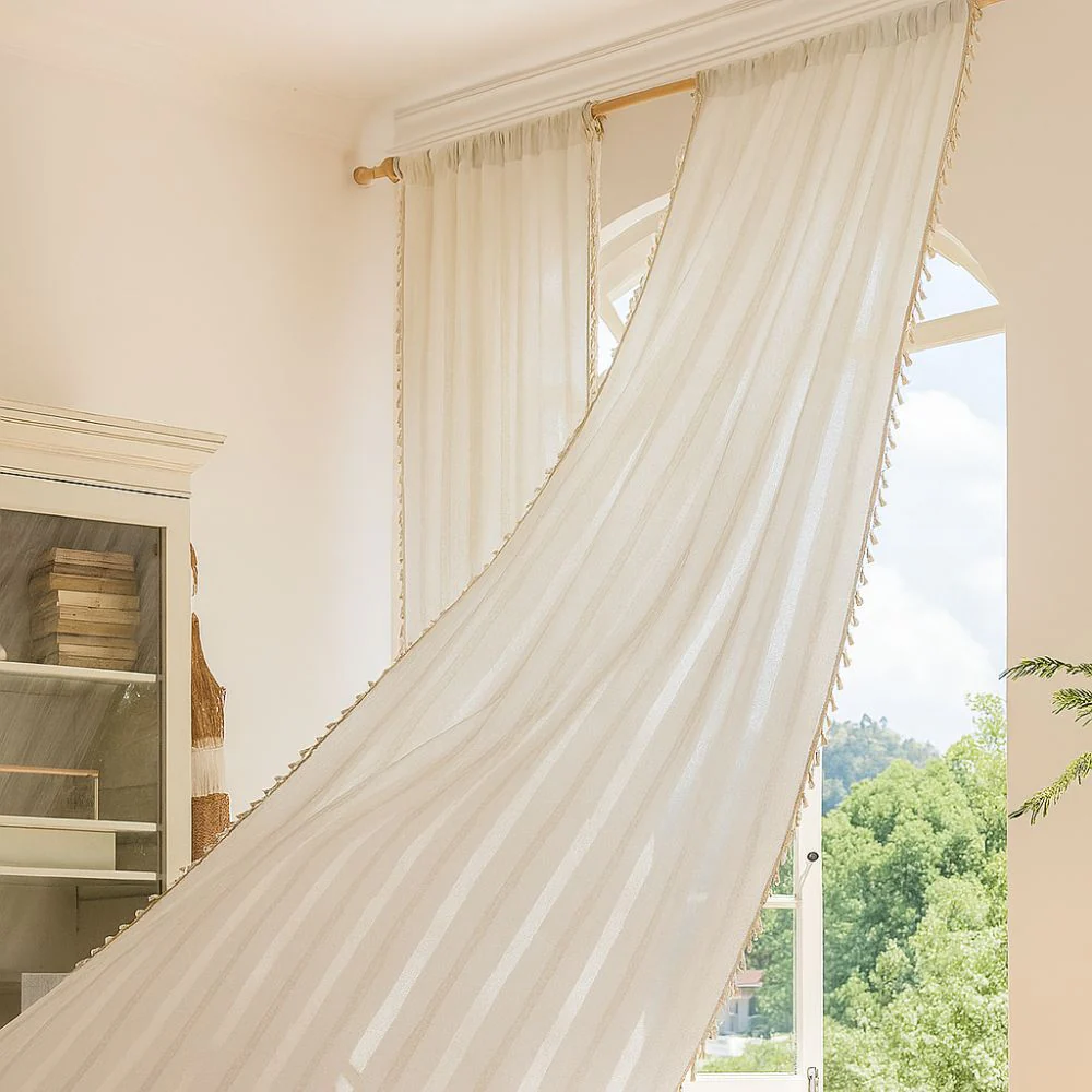 Sunlit Stripes Sheer Tassel Curtain - Image 10