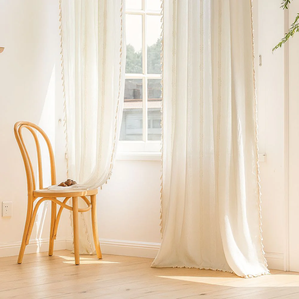 Sunlit Stripes Sheer Tassel Curtain - Image 11