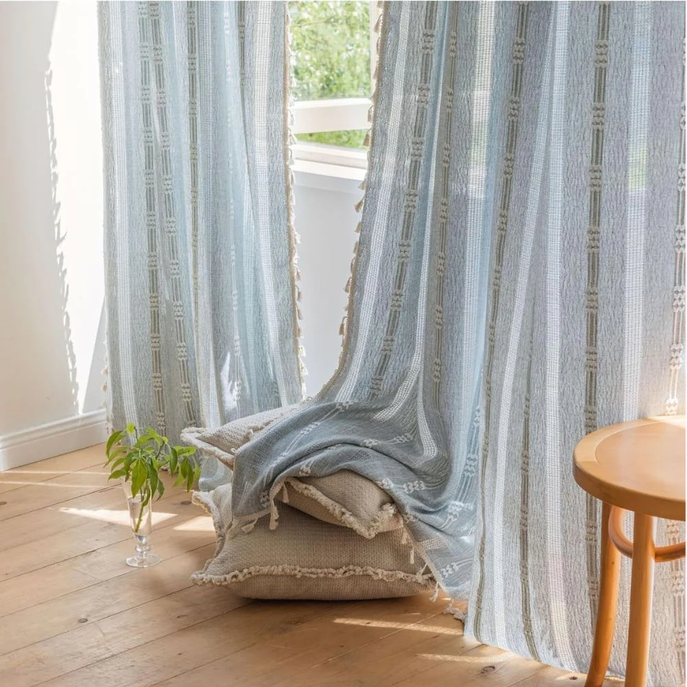 Sunlit Stripes Sheer Tassel Curtain - Image 6