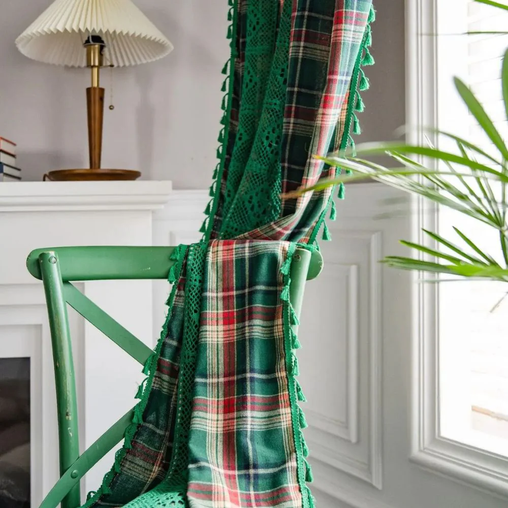 Tartan Crochet Lace Tassel Curtain - Image 2
