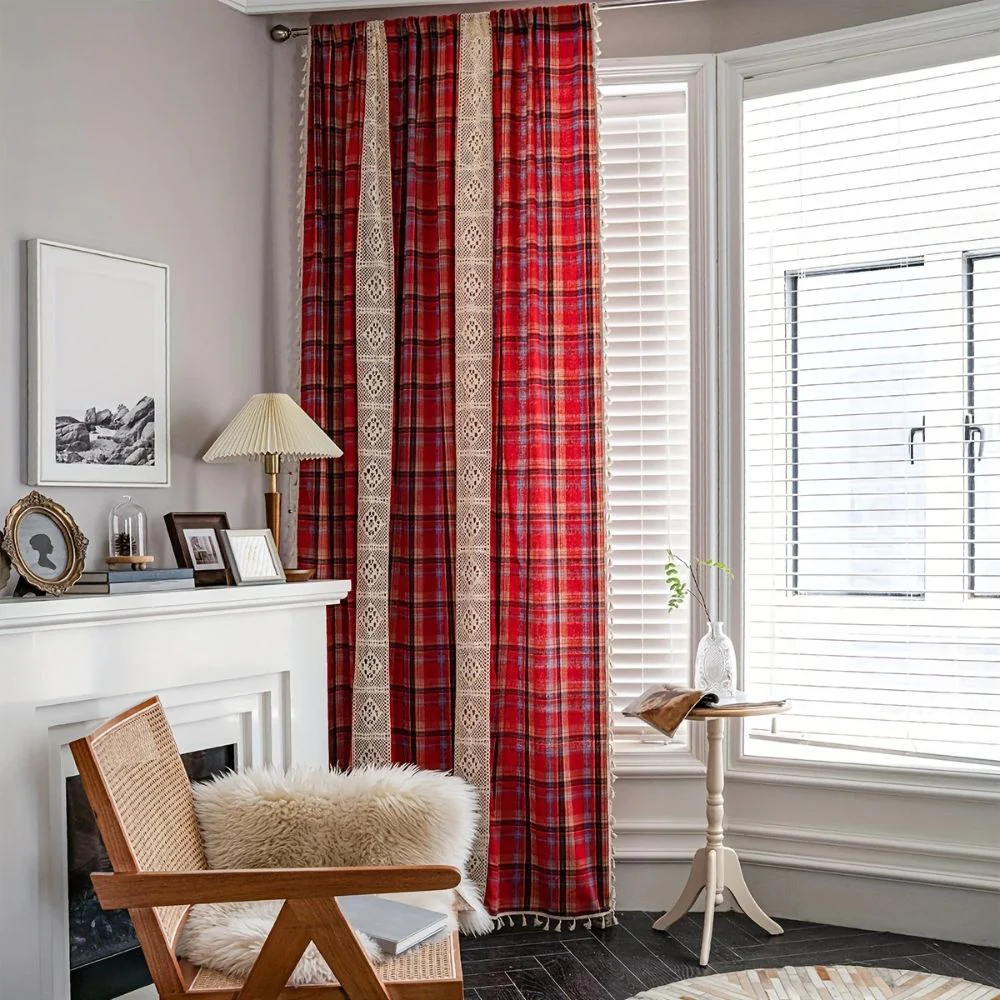 Tartan Crochet Lace Tassel Curtain - Image 5