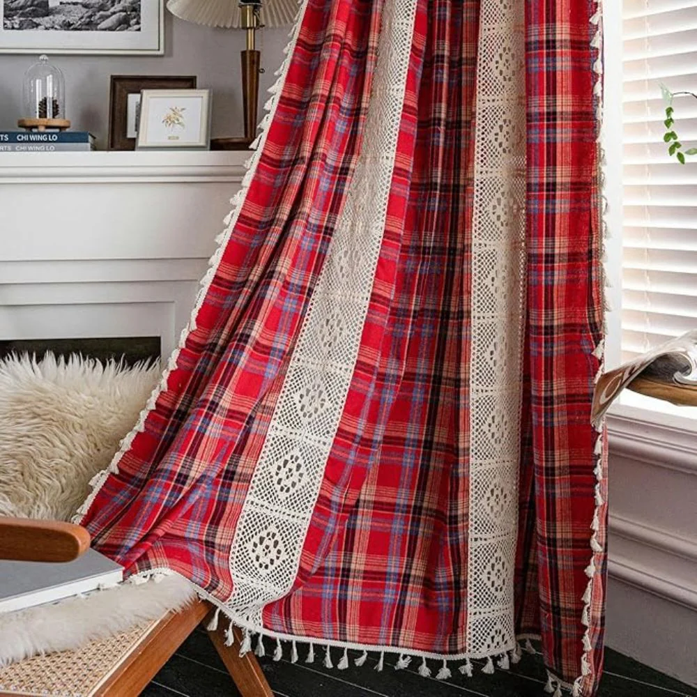 Tartan Crochet Lace Tassel Curtain - Image 7