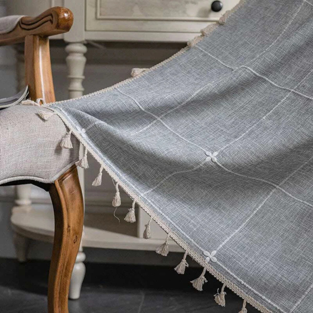 Tassel Plaid Curtain Semi Blackout Drapes - Image 5