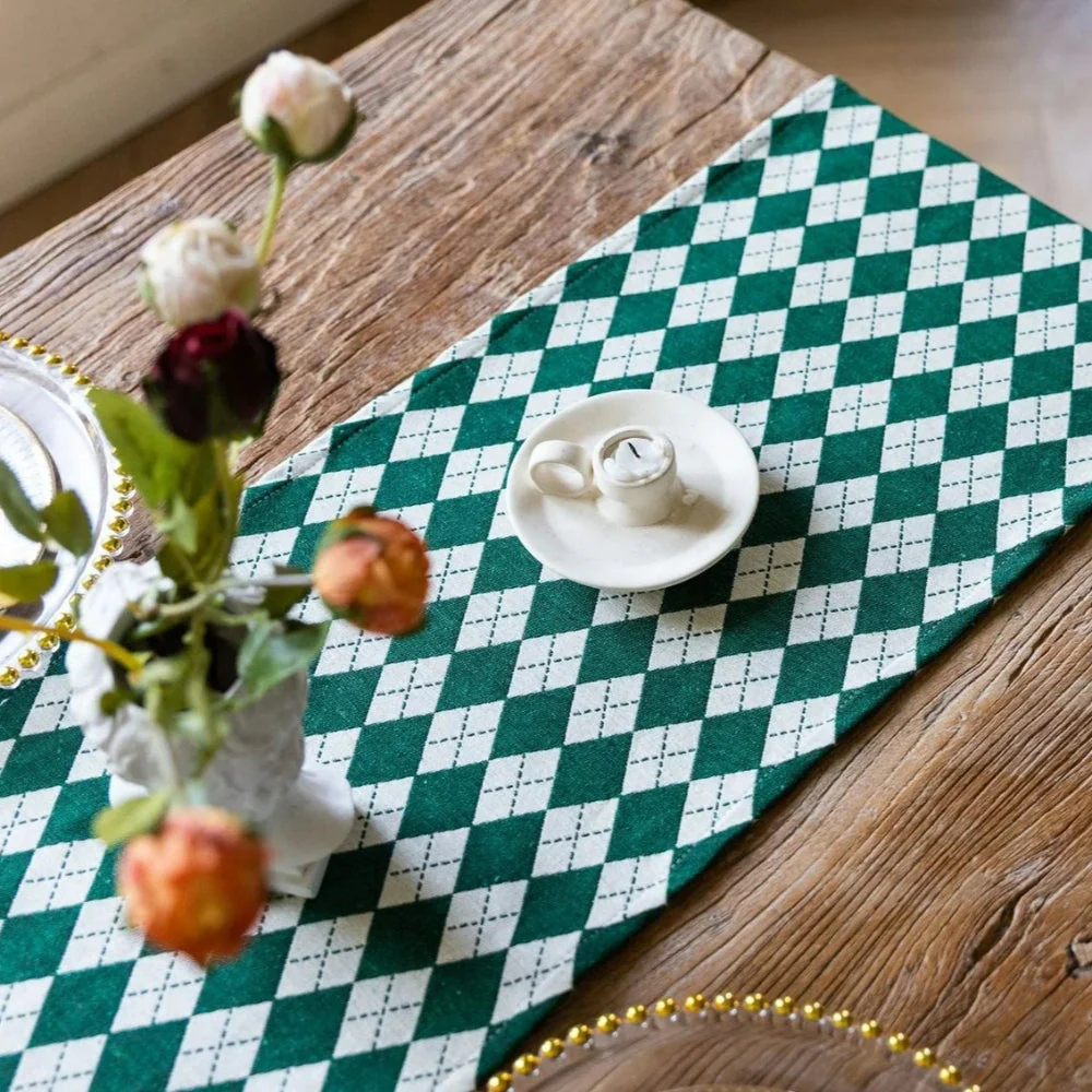Tasseled Diamond Checkered Table Runner - Image 10