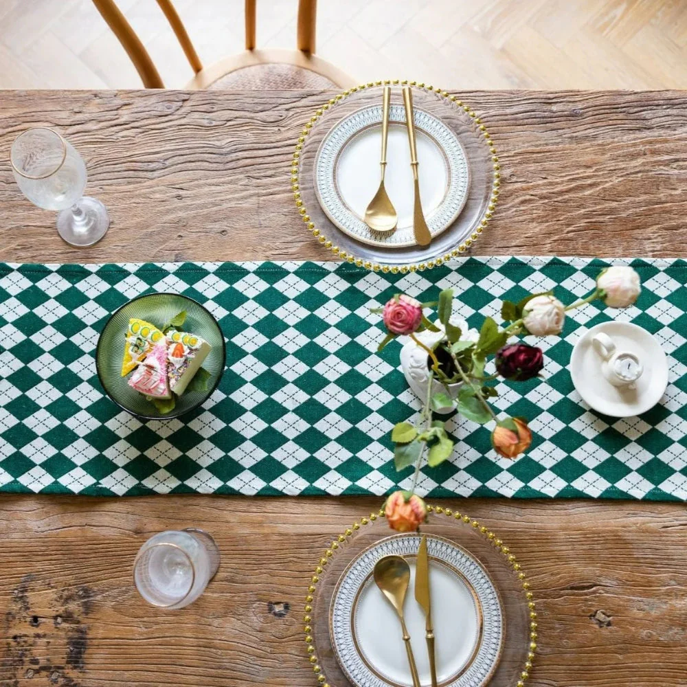 Tasseled Diamond Checkered Table Runner - Image 5