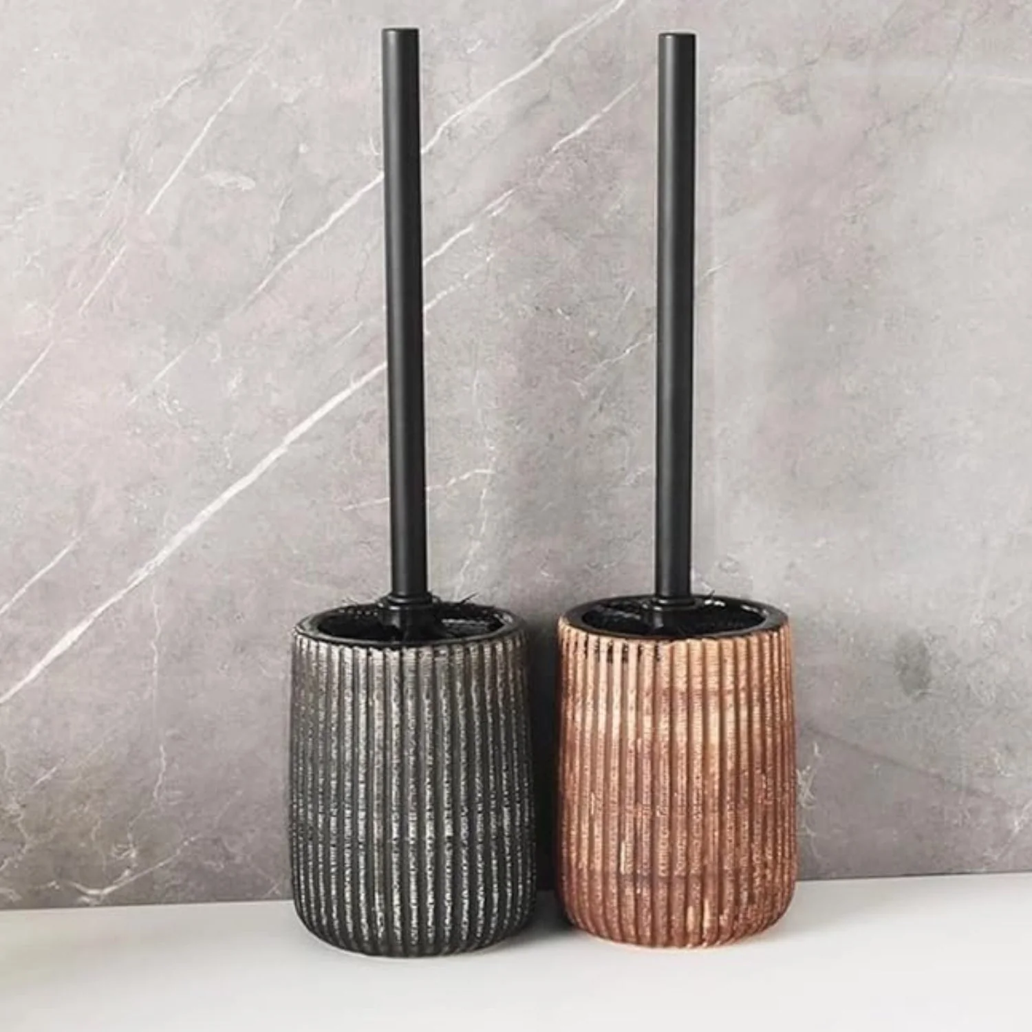 Textured Ceramic Toilet Brush Holder Set - Image 3