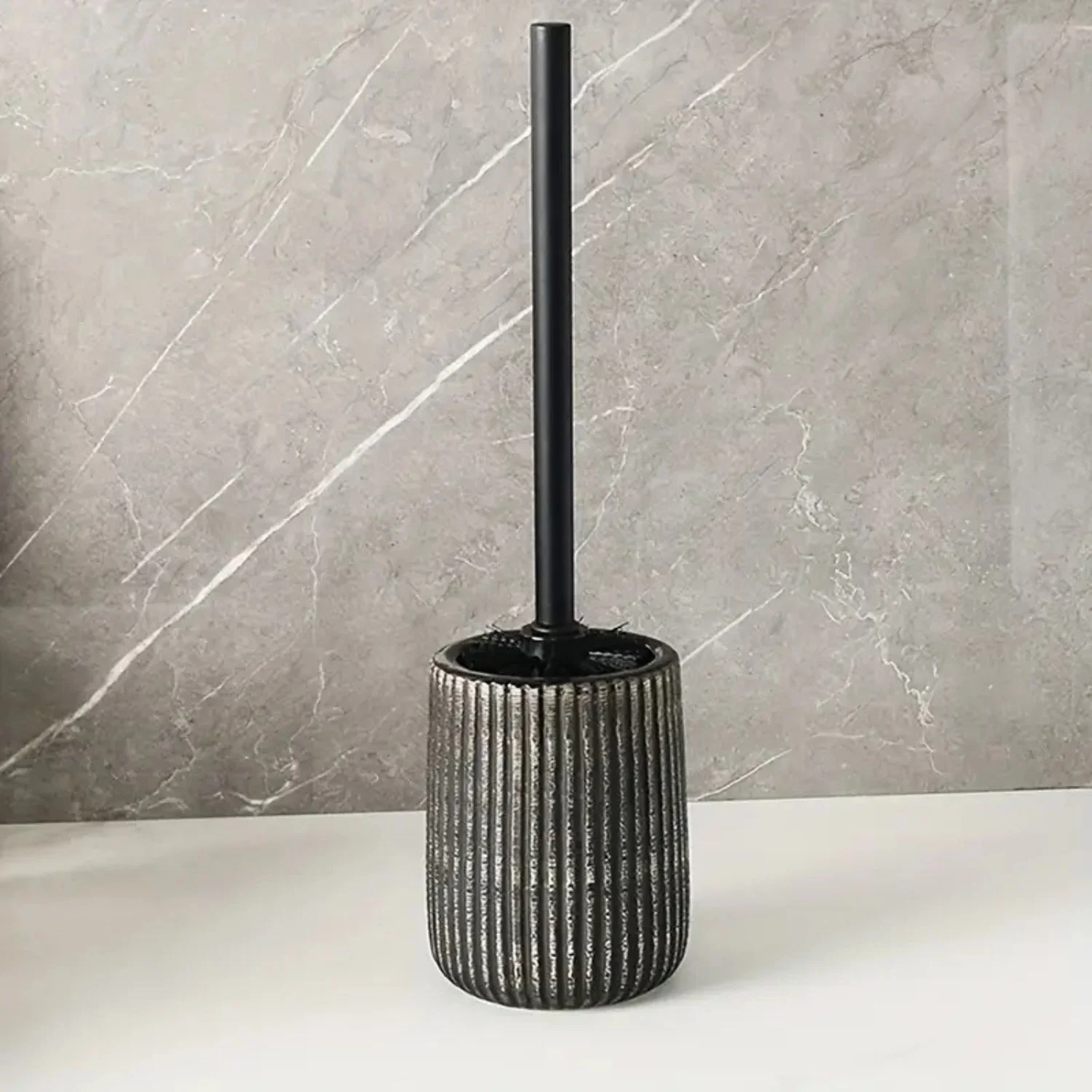 Textured Ceramic Toilet Brush Holder Set - Image 4