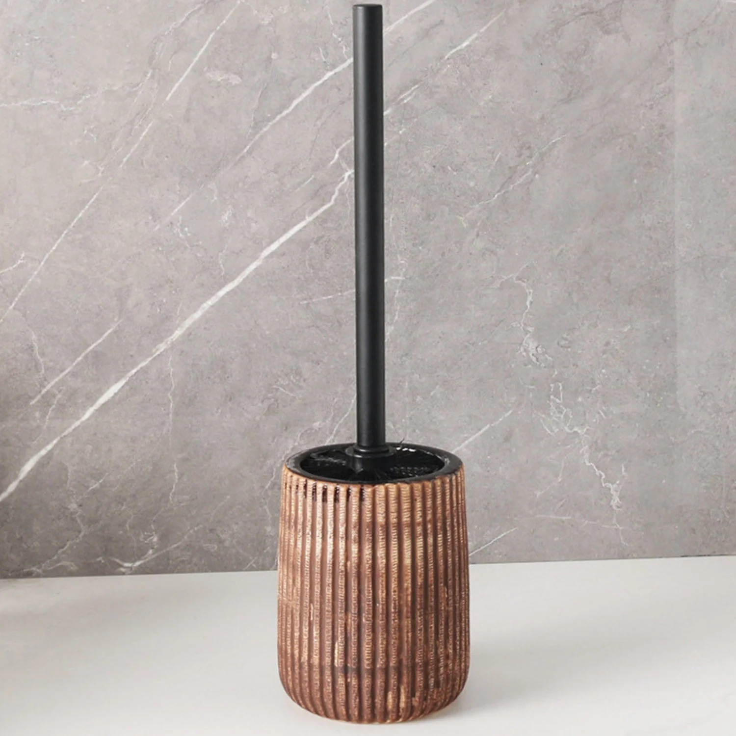 Textured Ceramic Toilet Brush Holder Set - Image 5