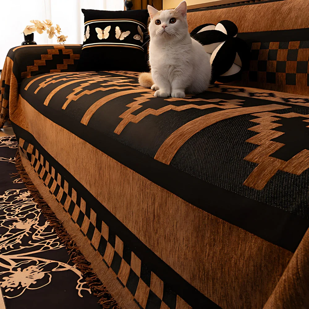 Tribal Geometric Chenille Sofa Cover - Image 3