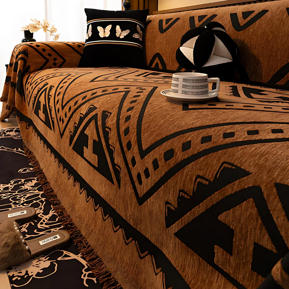 Tribal Geometric Chenille Sofa Cover - Image 4