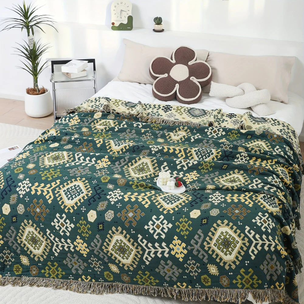 Tribal-Inspired Soft Geometric Fringe Blanket - Image 2