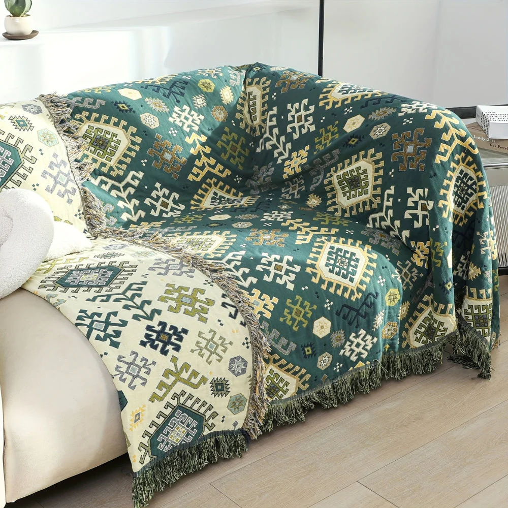 Tribal-Inspired Soft Geometric Fringe Blanket - Image 3