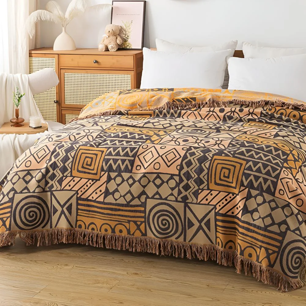 Tribal Patchwork Reversible Tassel Cotton Blanket - Image 3