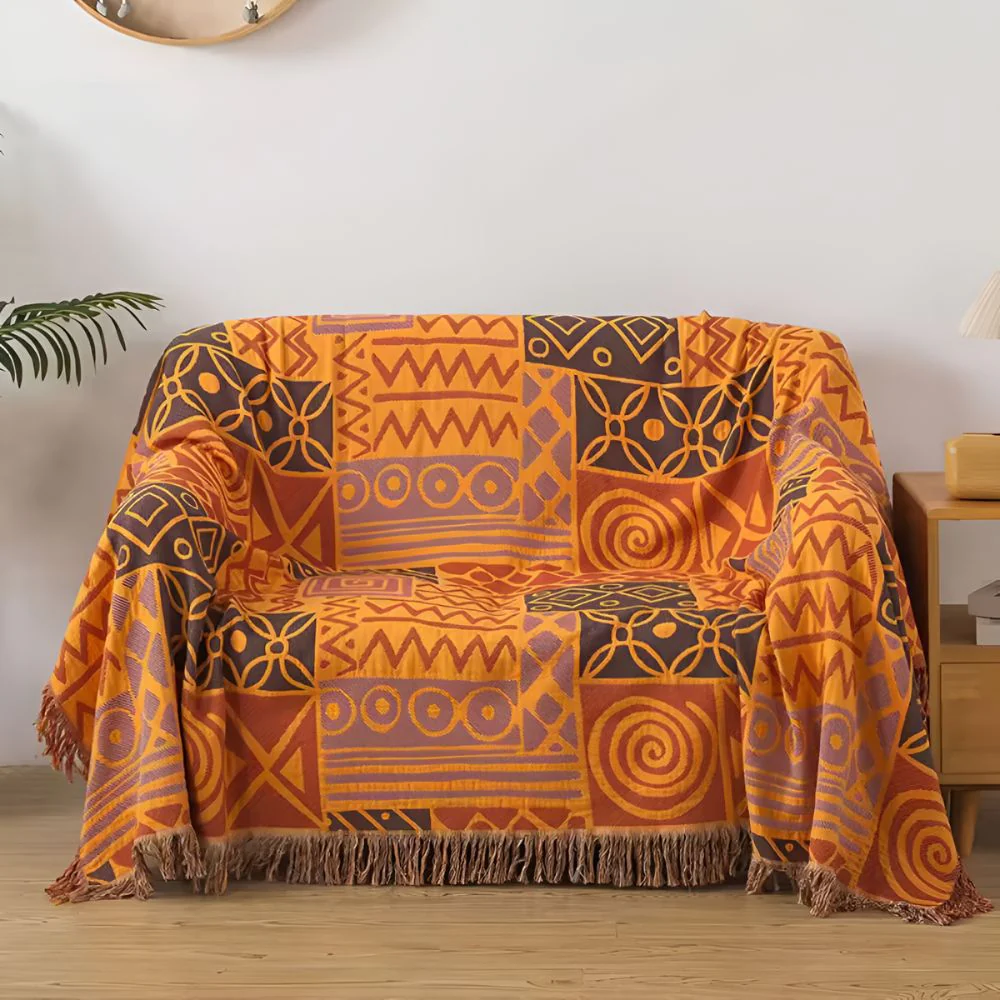 Tribal Patchwork Reversible Tassel Cotton Blanket - Image 6