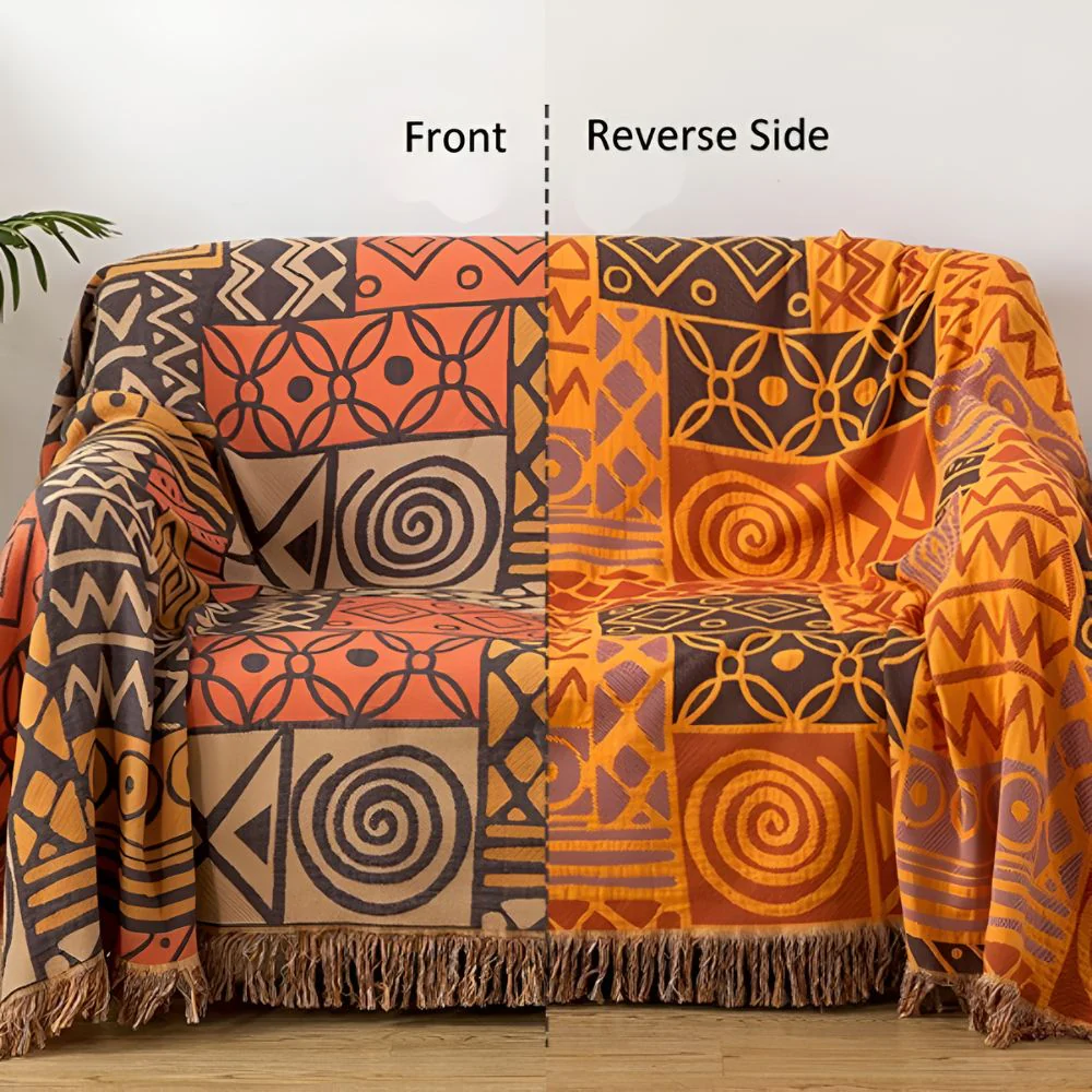 Tribal Patchwork Reversible Tassel Cotton Blanket - Image 9