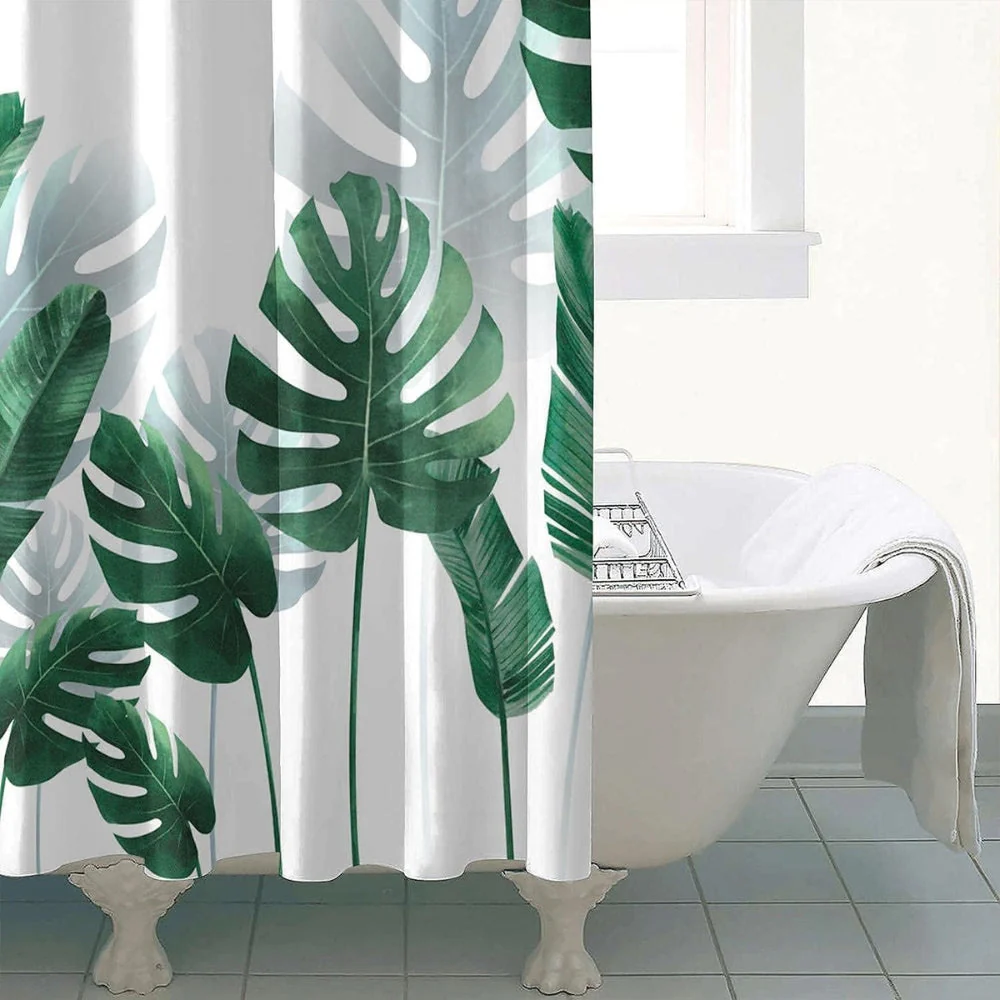 Tropical Monstera Leaves Shower Curtain - Image 3