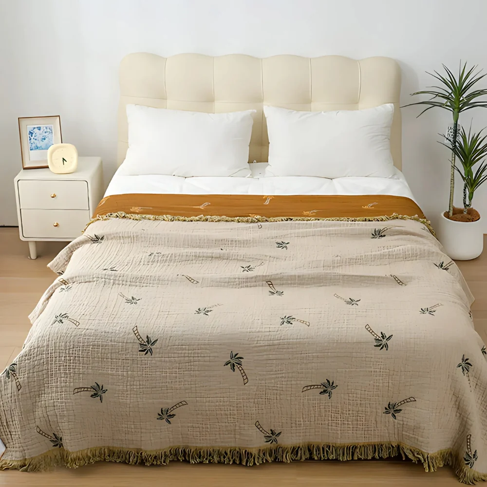 Tropical Palm Tree Reversible Cotton Blanket