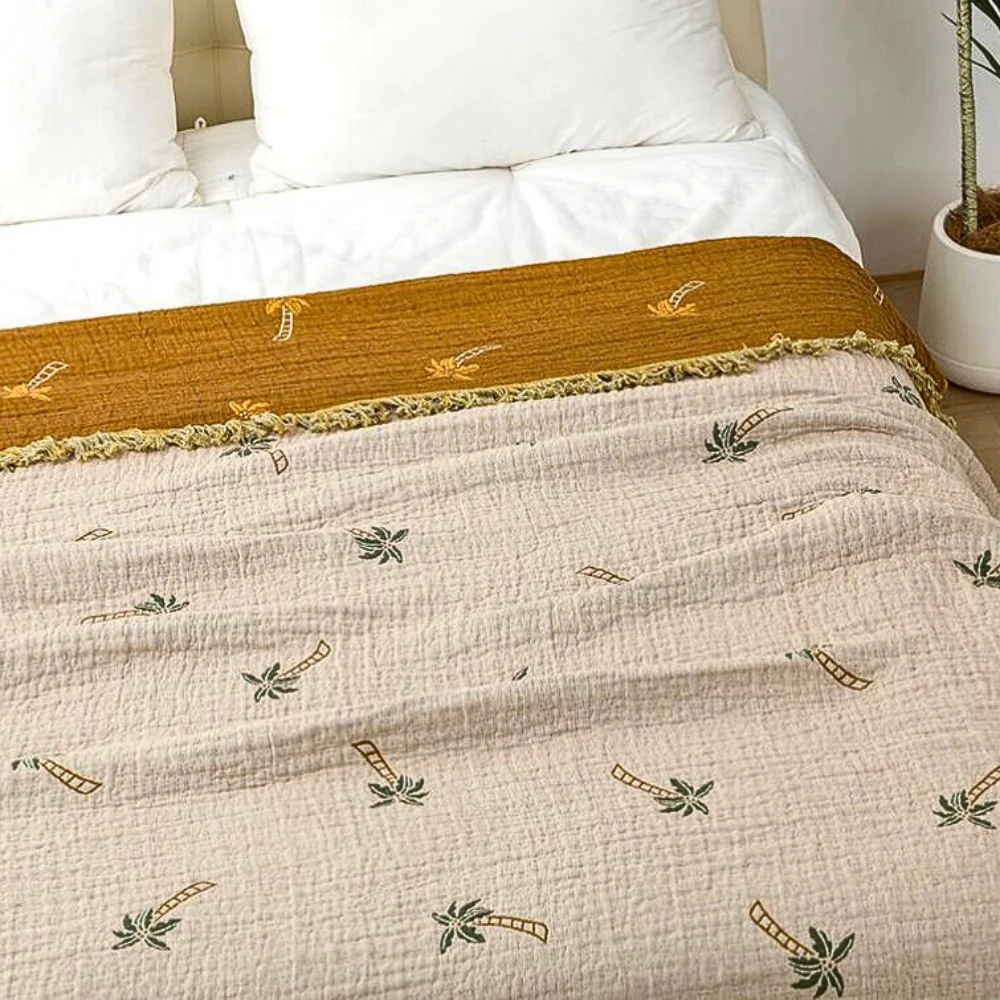 Tropical Palm Tree Reversible Cotton Blanket - Image 3