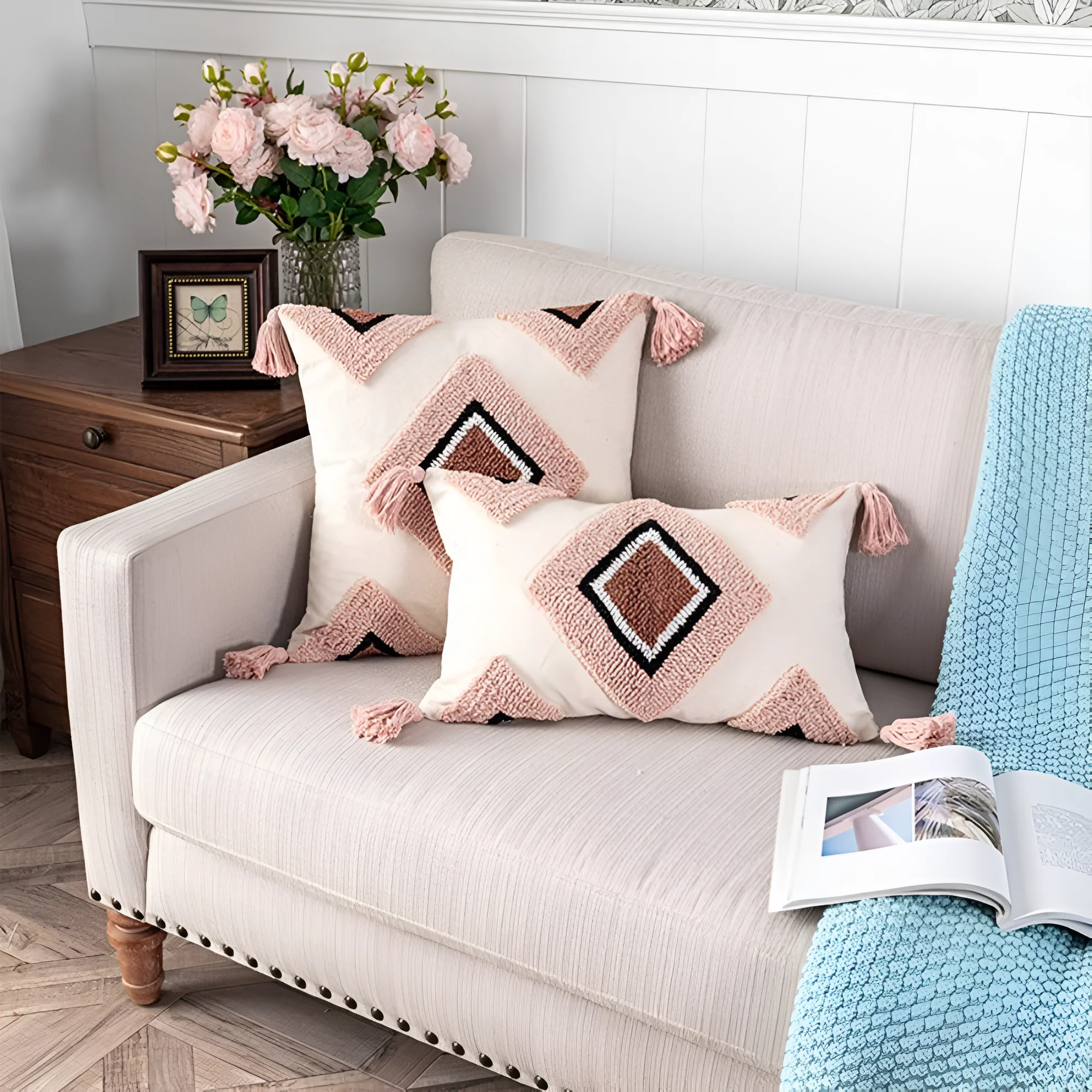 Tufted Embroidered Boho Cushion Cover - Image 12