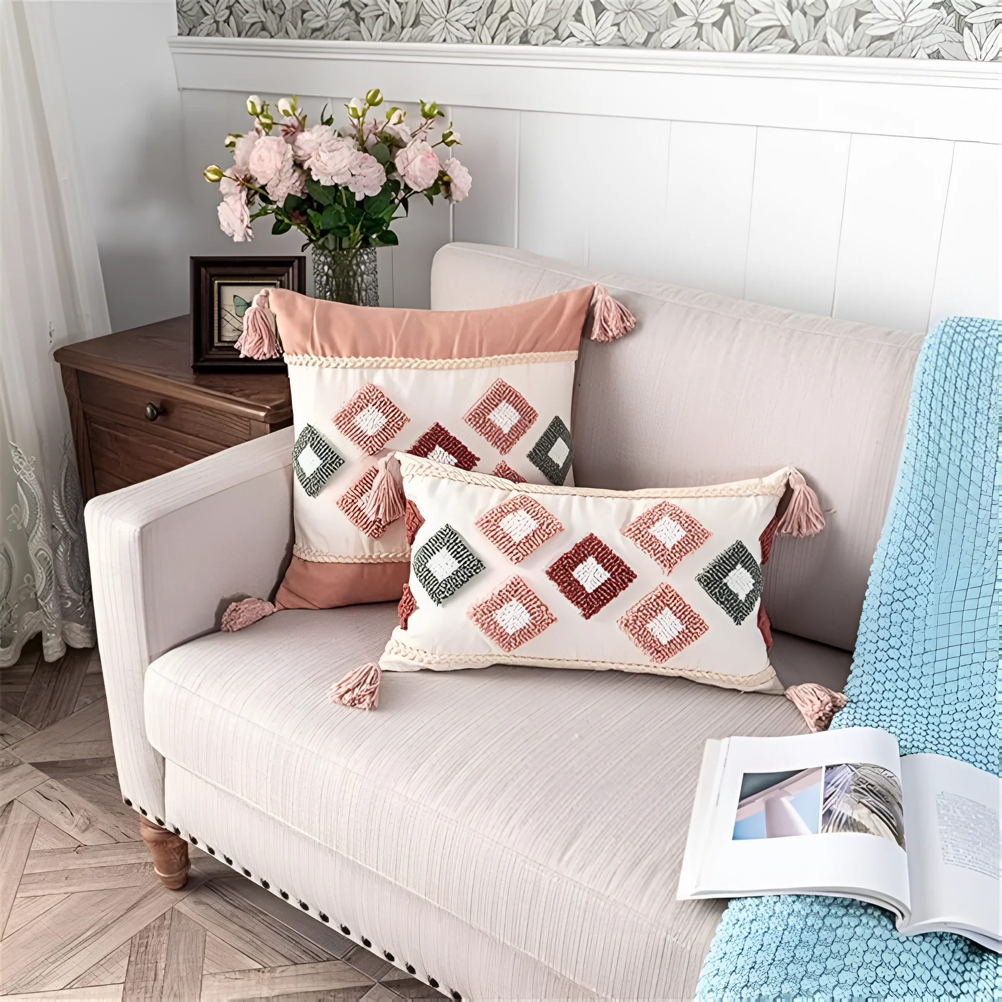 Tufted Embroidered Boho Cushion Cover - Image 14