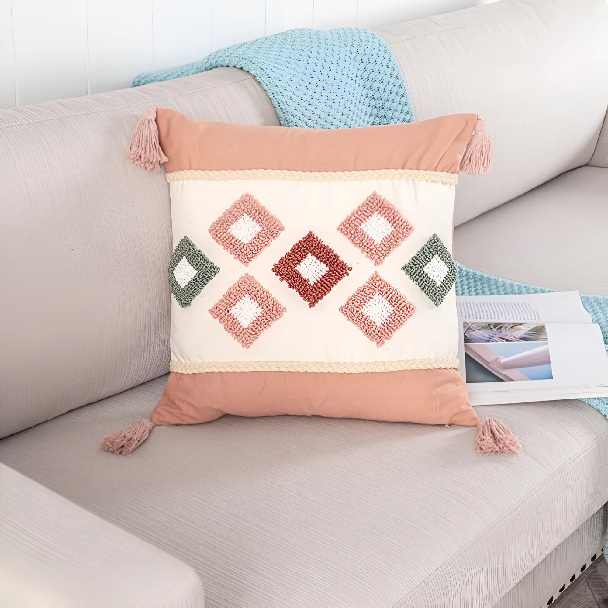 Tufted Embroidered Boho Cushion Cover - Image 4