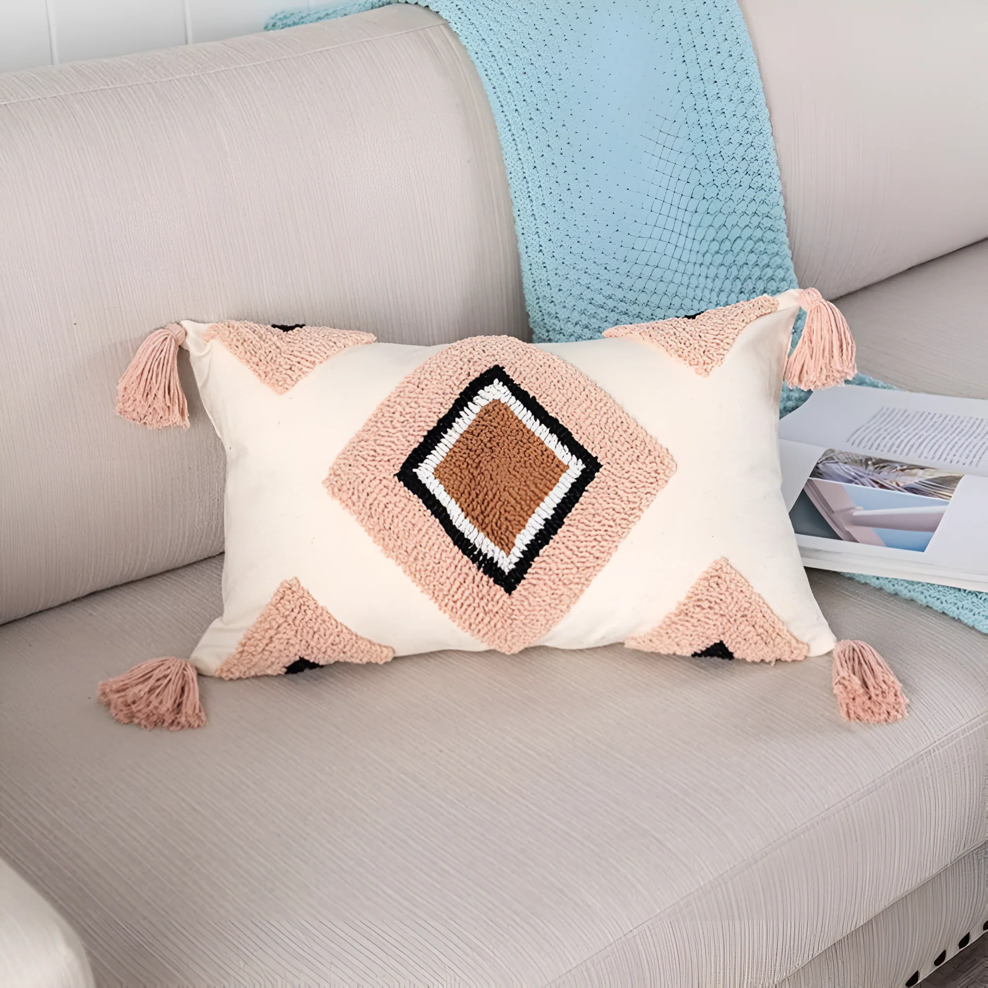 Tufted Embroidered Boho Cushion Cover - Image 7