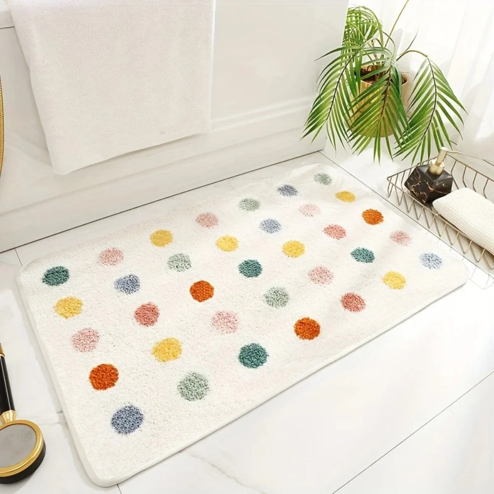 Tufted Plush Polka Dot Bath Mat - Image 4