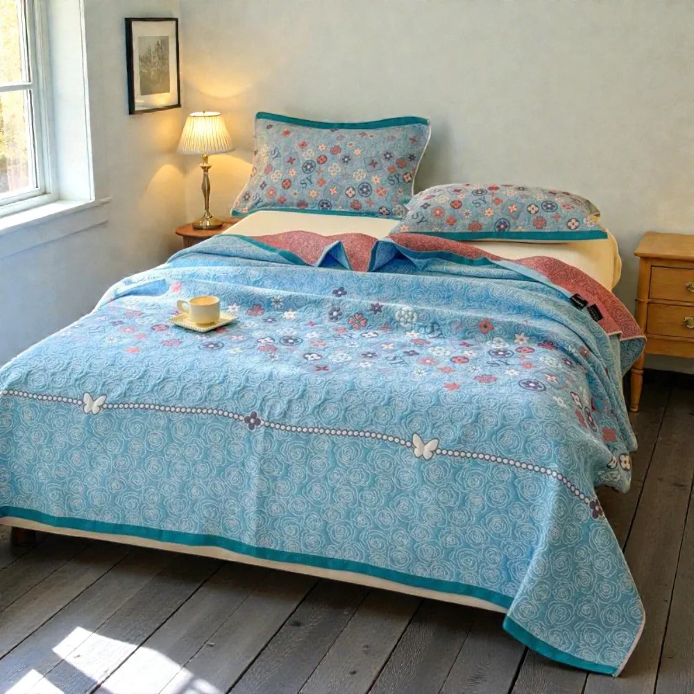 Turquoise Floral Glam Gauze Blanket - Image 2