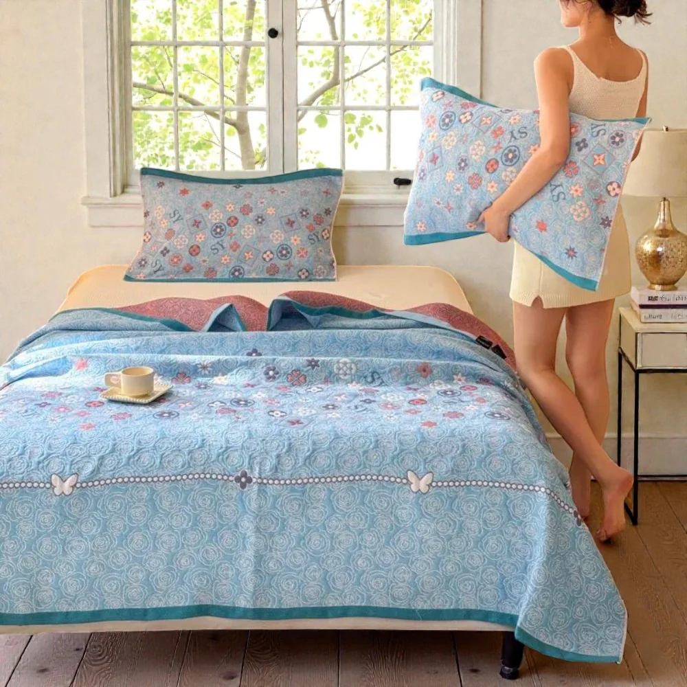 Turquoise Floral Glam Gauze Blanket - Image 3