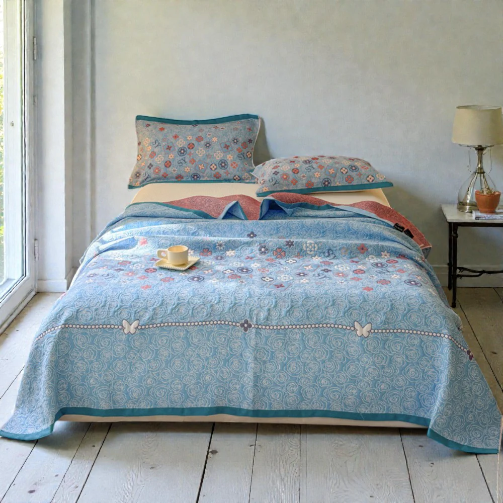 Turquoise Floral Glam Gauze Blanket - Image 4