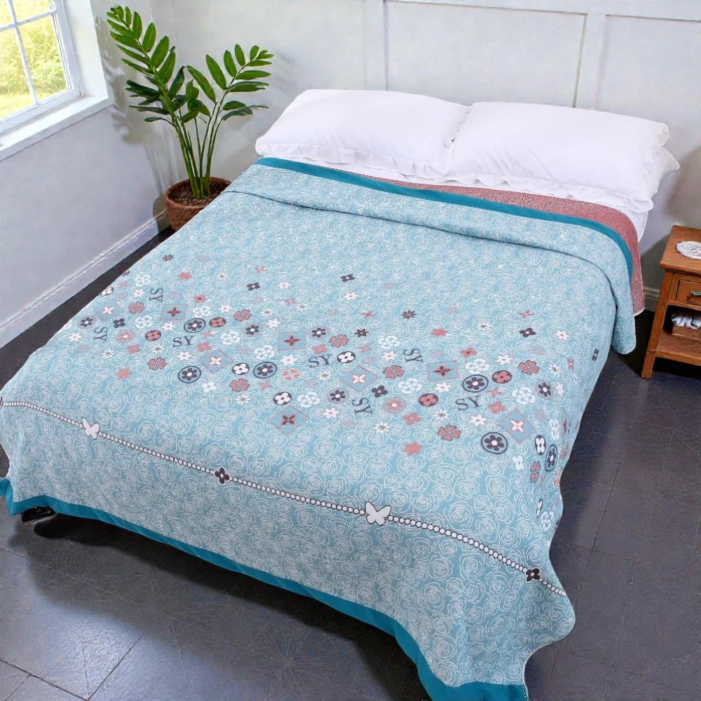 Turquoise Floral Glam Gauze Blanket - Image 5