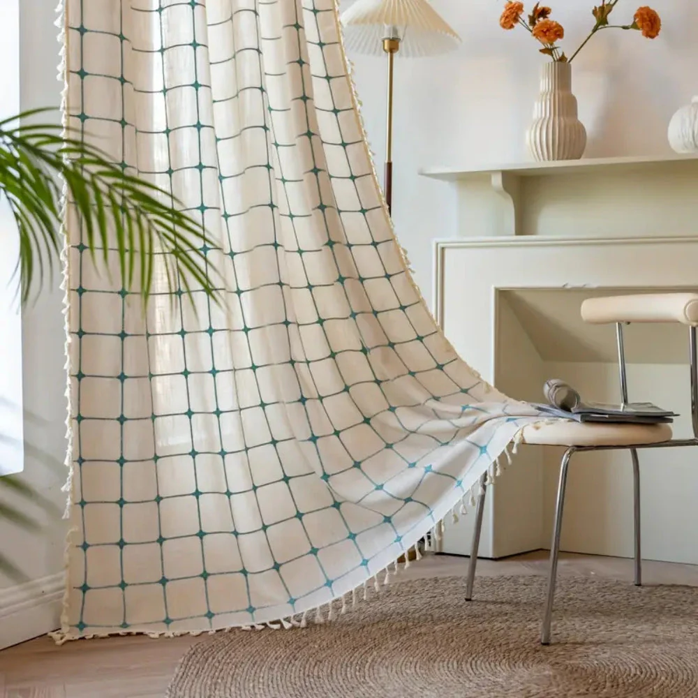 Turquoise Lattice Boho Tassel Curtain - Image 2