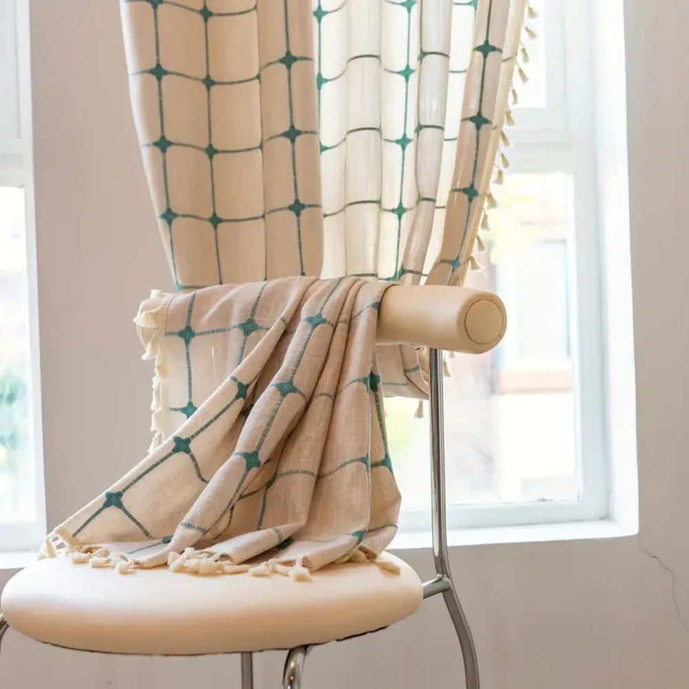 Turquoise Lattice Boho Tassel Curtain - Image 4