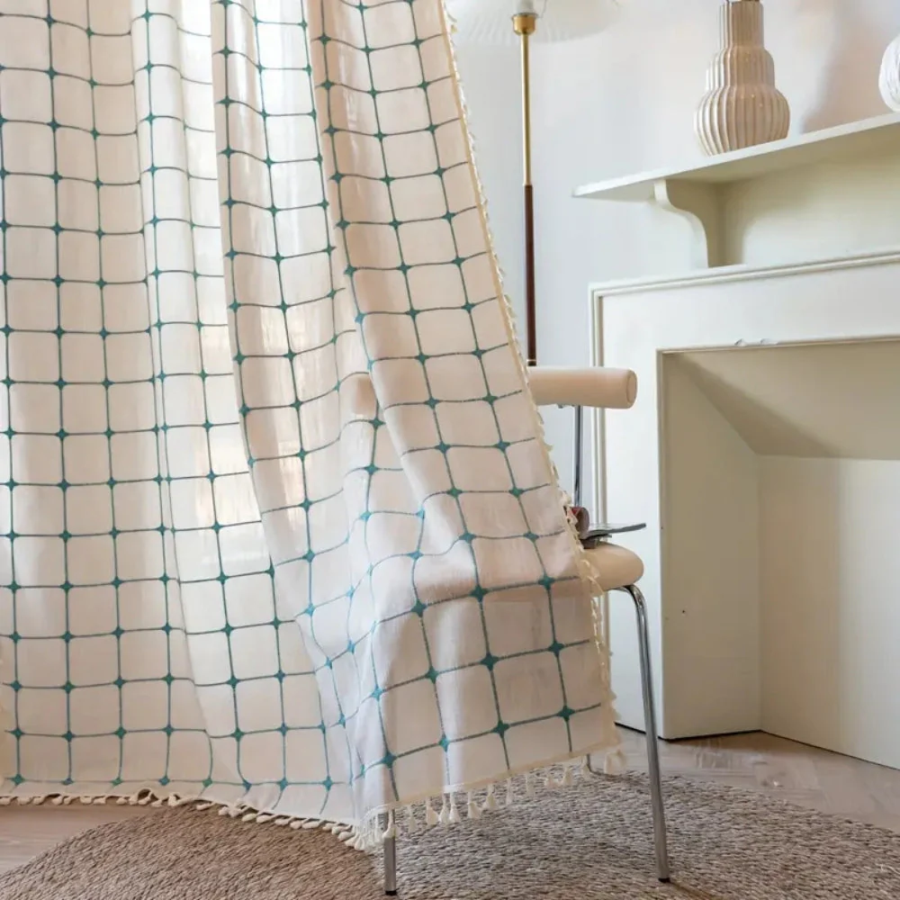 Turquoise Lattice Boho Tassel Curtain - Image 5