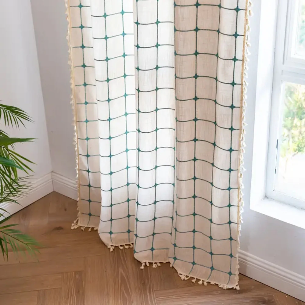 Turquoise Lattice Boho Tassel Curtain - Image 8