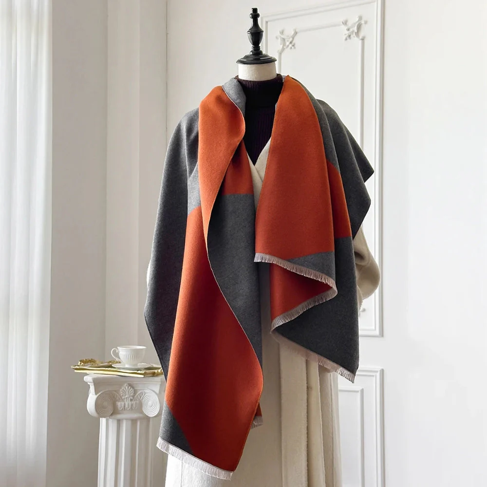 Two Tone Geometric Luxe Shawl Scarf - Image 6