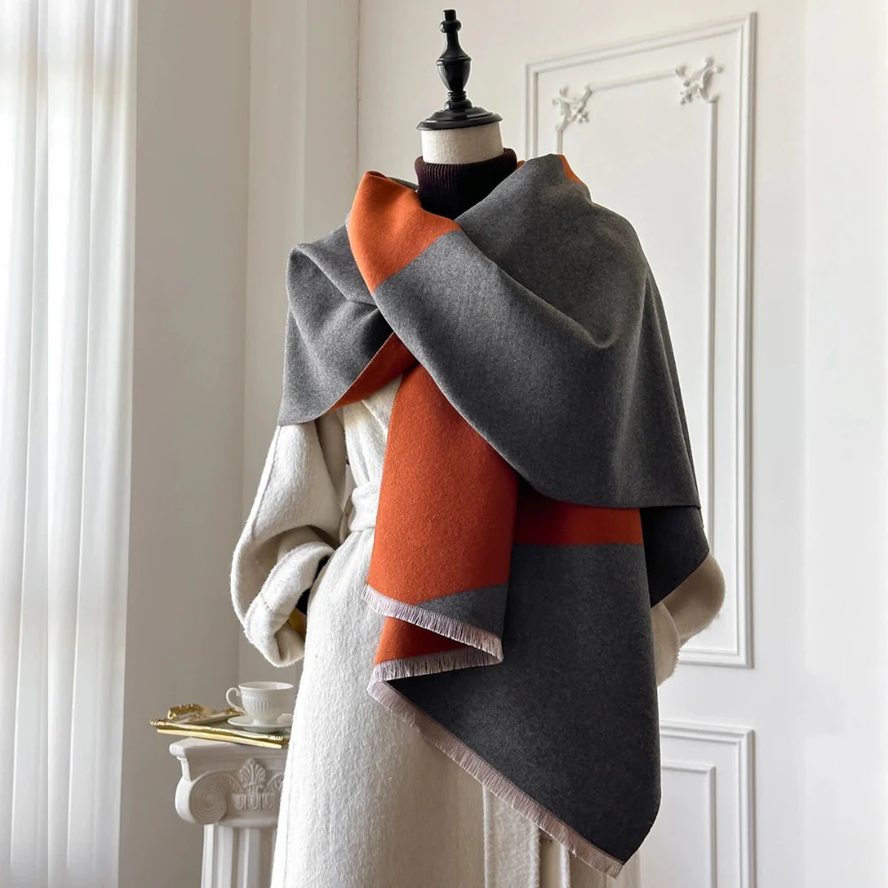 Two Tone Geometric Luxe Shawl Scarf - Image 8