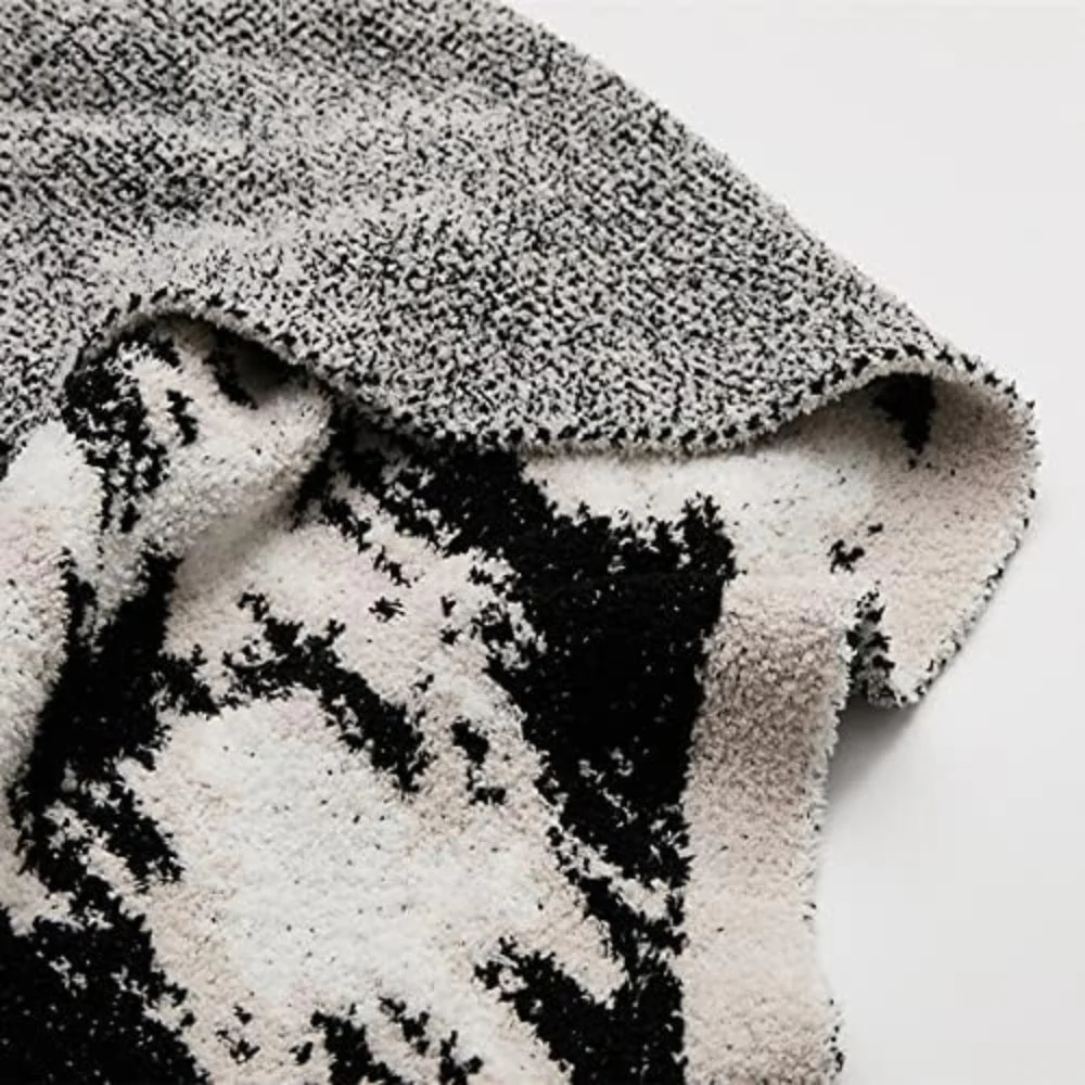 Velora Black White Fuzzy Knit Throw - Image 6