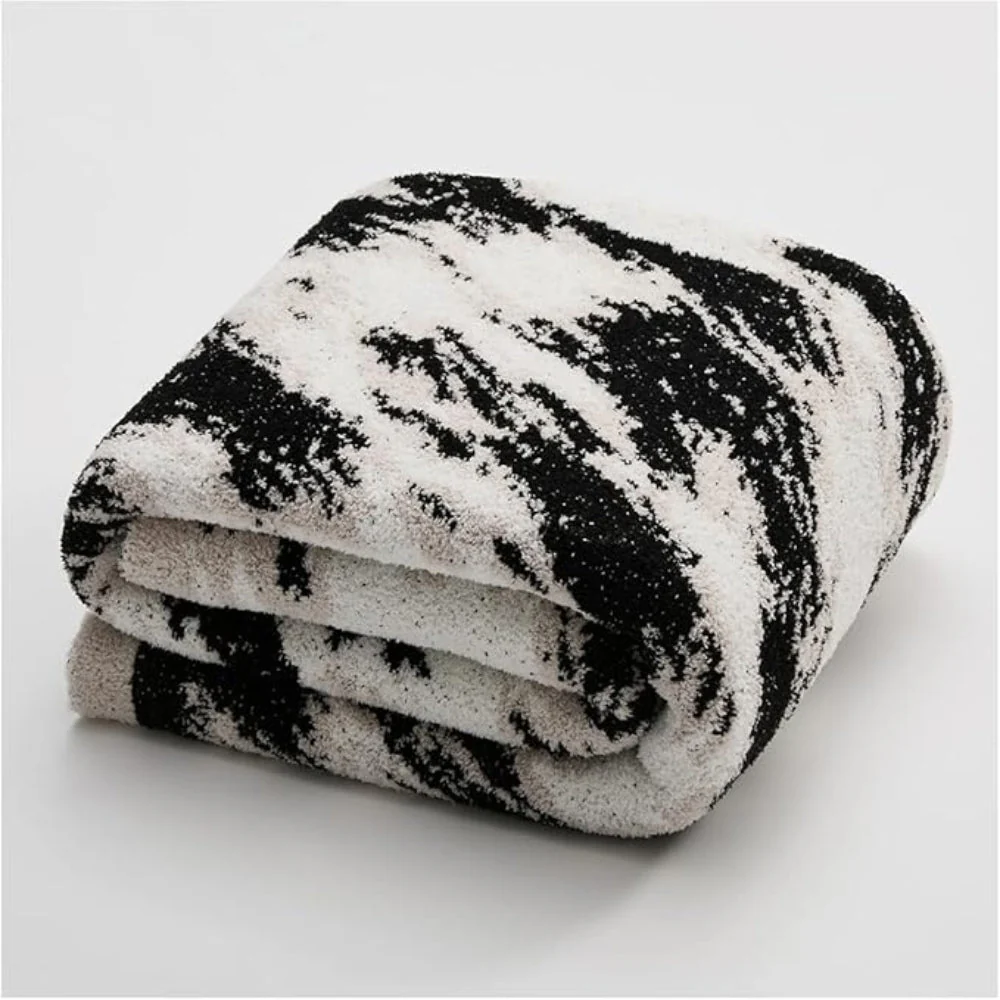 Velora Black White Fuzzy Knit Throw - Image 8
