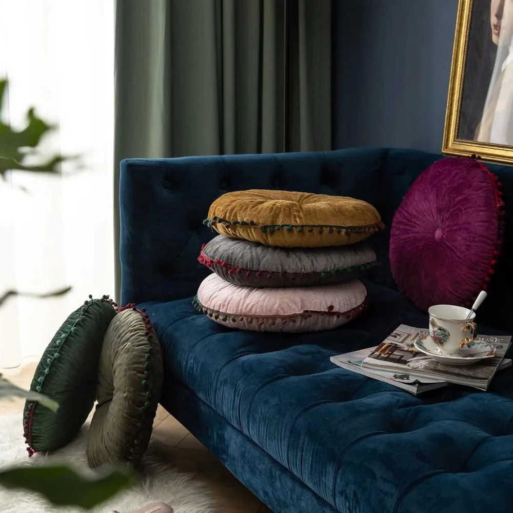 Veloura Round Vintage Quilted Ottoman Cushion Pad - Image 2